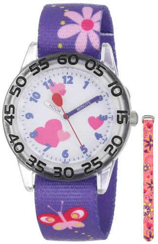 Red Balloon Kids' W001234 Interchangeable Strap Red Balloon Plastic Printed Stretch Nylon Watch Set