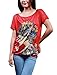 Allegra K Women's Short Sleeve Portrait Pattern Tunic Top Bright Red XL