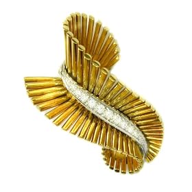 18K Gold Vintage Diamond Swirl Brooch, circa 1950s by The Way We Were