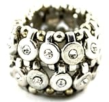 City Gypsies Antique Silver Tone Stretch Ring with Crystal Accents Measures Over 3/4