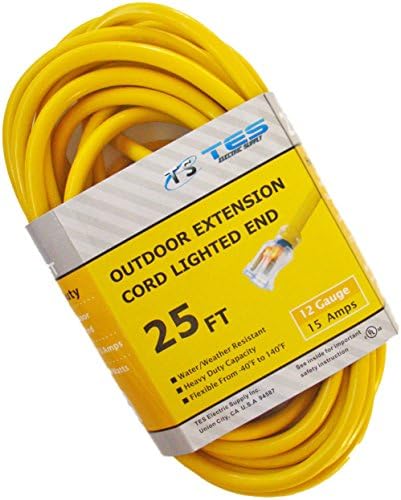 TES 12 Gauge 25 Ft. 12/3 SJTW Heavy Duty Extension Cord with Lighted Plug