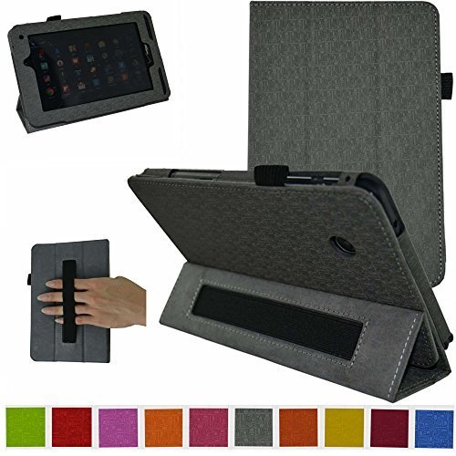 Mama Mouth Slim Folio 3-folding with Interior Hand Strap Cute Texture Case for 7" Verizon Ellipsis 7 4g LTE Tablet Black(Grey)