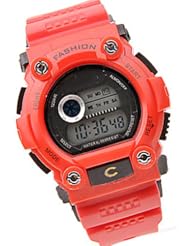 Unisex Functional Digital LED Day Date Alarm Rubber Sports Wrist Watch Red