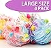 Bath Blossom Large Shower Sponge Pouf (4 Pack) - Bath Loofah Luffa - Great for Body Wash, Back and Body Scrubber - Exfoliate, Cleanse and Soothe Skin - Great Quality for Men and Women