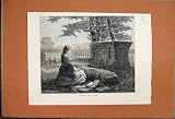 1876 TOO LATE WILSON GIRL MOURNING BY GRAVE TOMB PRINT