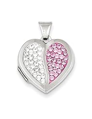 Sterling Silver 18mm Heart Light Rose and White Swarovski Elements Locket