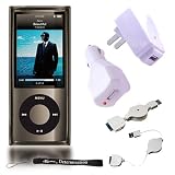 iPod Nano 5th generation 5G cover case compatible for iPod Nano 5th Gen 8GB, 16GB newest model (Crystal Smoke) + Includes 3 in 1 Durable Easy Travel Combo = Wall and Home Charger + Retractable USB Cable + a 4-inch eBigvalue TM Determination Hand Strap