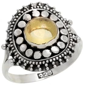 Buy Sterling Silver Oxidized Ring w  Beads and 8mm Cabochon Cut Natural Citrine Stone, 3 4 (19mm) wide by Sabrina Silver