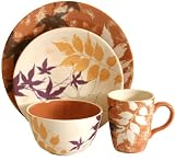Tag Foliage Ironstone Ceramic 16-Piece Dinnerware Set Service for 4, Nutmeg