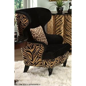 Safari Wing Back Chair, 44.5Hx35W, BLK and TAN PRINT