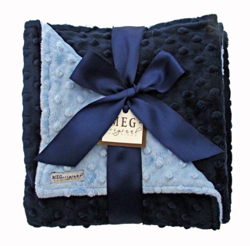 MEG Original Minky Dot Blanket 30x27 Navy/Baby Blue photo