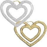 Jewelco London 9ct Gold Crystal set Bamboo design Heart-shaped Americana Creole Earrings