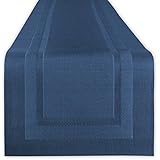 DII Everday, Easy to Clean Indoor/Outdoor Woven Vinyl 14x72" Double Border Table Runner, Nautical Blue