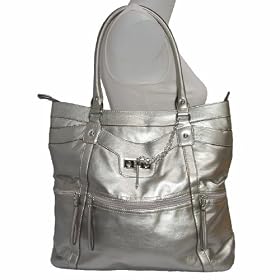 Silver Pewter Tosca Leather Lk Tote Satchel Handbag