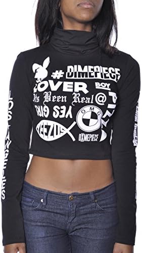 Womens Dimepiece Verbage L/S Turtle Neck Midriff Top Large