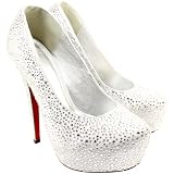 Womens Diamante Covered Satin High Heel Platform Shoes