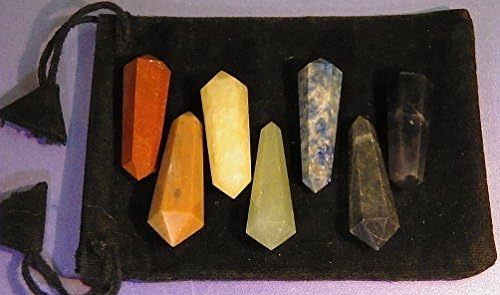 7 Chakra Double Terminated Healing Wand Set, with Pouch, Reiki Energy Healing