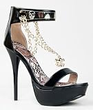 Qupid DAZZLING-104 Skull Chain Metal Ankle Strap Platform High Heel Stiletto Sandal