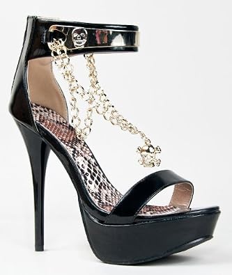 Amazon.com: Qupid DAZZLING-104 Skull Chain Metal Ankle Strap Platform High Heel Stiletto Sandal: Shoes