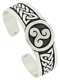 Sterling Silver Flat Cuff Bangle Bracelet with Celtic Knots and Triskele (Triple Spiral) Symbol 25 mm (1 in.) wide