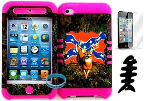 Hybrid Cover Case for Apple Ipod Touch Itouch 4g 4 Rebel Deer Mossy Camo Hunter Series Hard Plastic Snap on Over Pink Silicone Gel (Wireless Fones Wristband, Earpiece Winder and Screen Protector Included)