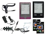 iShoppingdeals - Accessory Bundle Lot for Sony PRS 300 eBook Reader: Car Charger + Wall Charger + USB Data Cable + Headset + Pink TPU Case + Black Soft Skin + Screen Protector + Fishbone Keychain