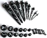 27pc Ear Stretching Kit Black Marble Plugs and Tapers 00g 0g 2g 4g 6g 8g 10g 12g 14g Gauges Plus Instructions