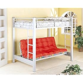 Silver Finish Metal Full Size Bunk Bed with Futon