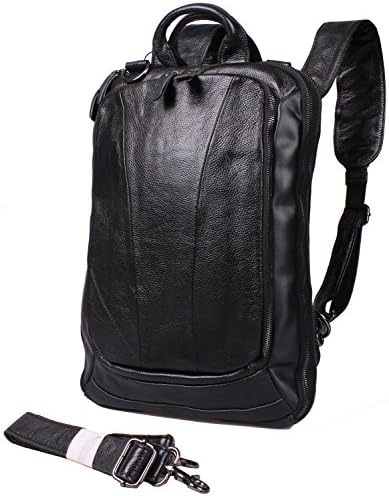 Blueblue Sky Top Layer Cow Leather Men's Handbag 15.5 in Laptop Backpack Black #090