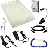 Sony Reader Pocket Edition PRS-300 Rubberized Silicone Skin Case Cover (Clear), Screen Protector, USB Data HotSync / Charging Cable, Car Charger, Wall Charger Power Adapter, eBook Max Bright LED Light, Earphones, and a Free Carabiner key Chain