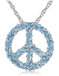 Sterling Silver Blue Topaz Peace-Sign Pendant Necklace , 18"