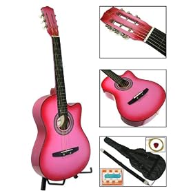 New Pink Cutaway Acoustic Guitar W/ Accessories Combo Kit Beginners