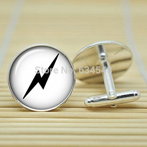 Pretty Lee Lightning Bolt Symbol Deathly Hallows In Silver Cufflinks Glass Cabochon Cufflinks C3512