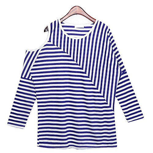 REDOPIN（レッドオピン） ハーフオープンショルダーボーダーTシャツ／ブルー