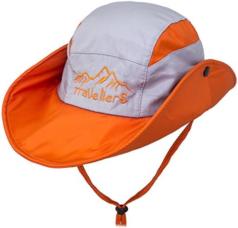 Prikinder Outdoors Travellers Wide-Brimmed Buttons Adjustable Boonie Sun Hats Gray Orange