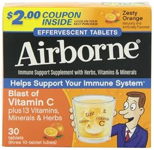 Airborne Immune Support Supplement with Vitamin C, Effervescent Formula, Orange, 30 Count