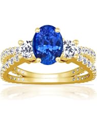 14K Yellow Gold Oval Cut Blue Sapphire Ring With Sidestones