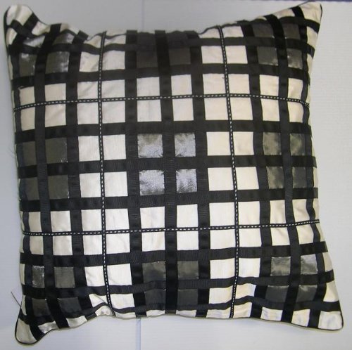 Belgravia Plaid White/ Black Throw Pillow Luxury Feather/ Down Insert