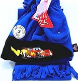 Cars Blue 3 Piece Set - Toddler Boys Fleece Scarf Mittens & Short Hat