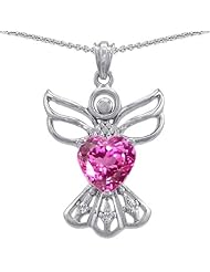CandyGem 925 Silver Guardian Angel Love and Protection Heart Pendant with Created Pink Sapphire