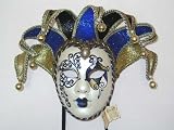 VENETIAN CARNIVAL JOLLY JESTER MASK /BLUE AND GOLD GLITTER