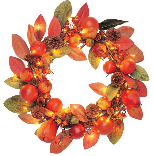 GKI Bethlehem Lighting 20-Inch 35 Multi Colored Mini Lights Magnolia Twig Rattan Harvest Wreath
