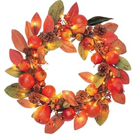 GKI Bethlehem Lighting 20-Inch 35 Multi Colored Mini Lights Magnolia Twig Rattan Harvest Wreath