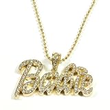 Gold Tone Iced Out Barbie Hip Hop Pendant - FREE Gift Pouch (Charm/ Pendant measures 2