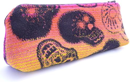 Bright Skulls Long Zippered Wool Cosmetics Bag