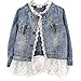 Urparcel Girls Jacket Denim Jean Lace Outerwear Overcoat Cowboy Coat Collarless