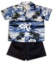 Midnight High Surf Boy's Hawaiian Aloha 2PC Cabana Set in Royal Blue - 24 Months