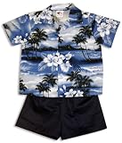 Midnight High Surf Boy's Hawaiian Aloha Camp Shirt & Cotton Shorts 2PC Cabana Set in Royal Blue - 5