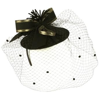 100% Wool Fascinator Headpiece Veil Cocktail Ribbon Hat Handmade Headband Black