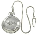 Pocket Watch - Silver -Toned Locomotive Train Pocket Watch with 14 Clip on Chain